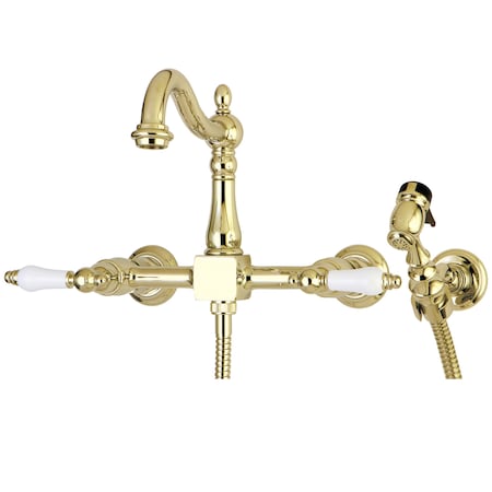 Heritage KS1262PLBS 8" Centerset Wall Mount Kitchen Faucet with Brass Sprayer KS1262PLBS